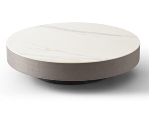 HomeRoots 39" Elegant Round Pedestal Coffee Table with White Ceramic Tile Top for Modern Living Spaces 714510