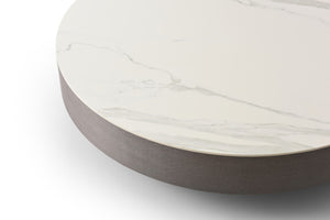 HomeRoots 39" Elegant Round Pedestal Coffee Table with White Ceramic Tile Top for Modern Living Spaces 714510
