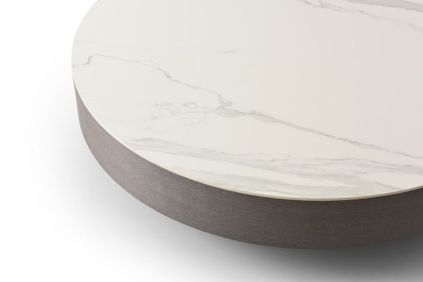 HomeRoots 39" Elegant Round Pedestal Coffee Table with White Ceramic Tile Top for Modern Living Spaces 714510