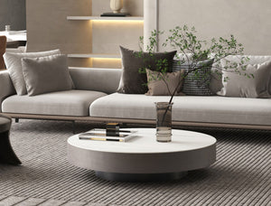 HomeRoots 39" Elegant Round Pedestal Coffee Table with White Ceramic Tile Top for Modern Living Spaces 714510