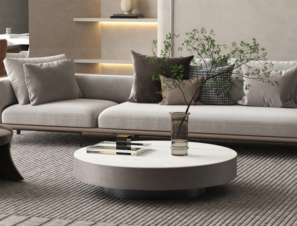 HomeRoots 39" Elegant Round Pedestal Coffee Table with White Ceramic Tile Top for Modern Living Spaces 714510