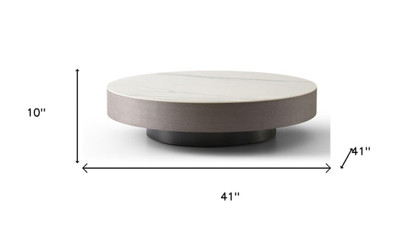 HomeRoots 39" Elegant Round Pedestal Coffee Table with White Ceramic Tile Top for Modern Living Spaces 714510