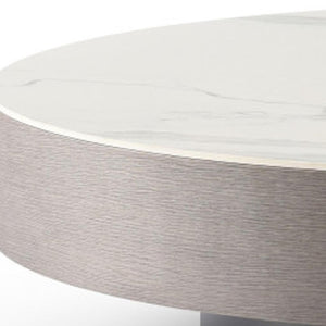 HomeRoots 39" Elegant Round Pedestal Coffee Table with White Ceramic Tile Top for Modern Living Spaces 714510