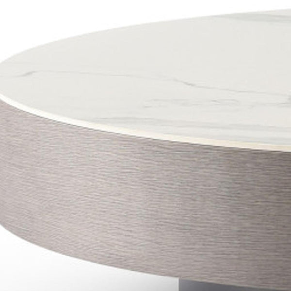 HomeRoots 39" Elegant Round Pedestal Coffee Table with White Ceramic Tile Top for Modern Living Spaces 714510