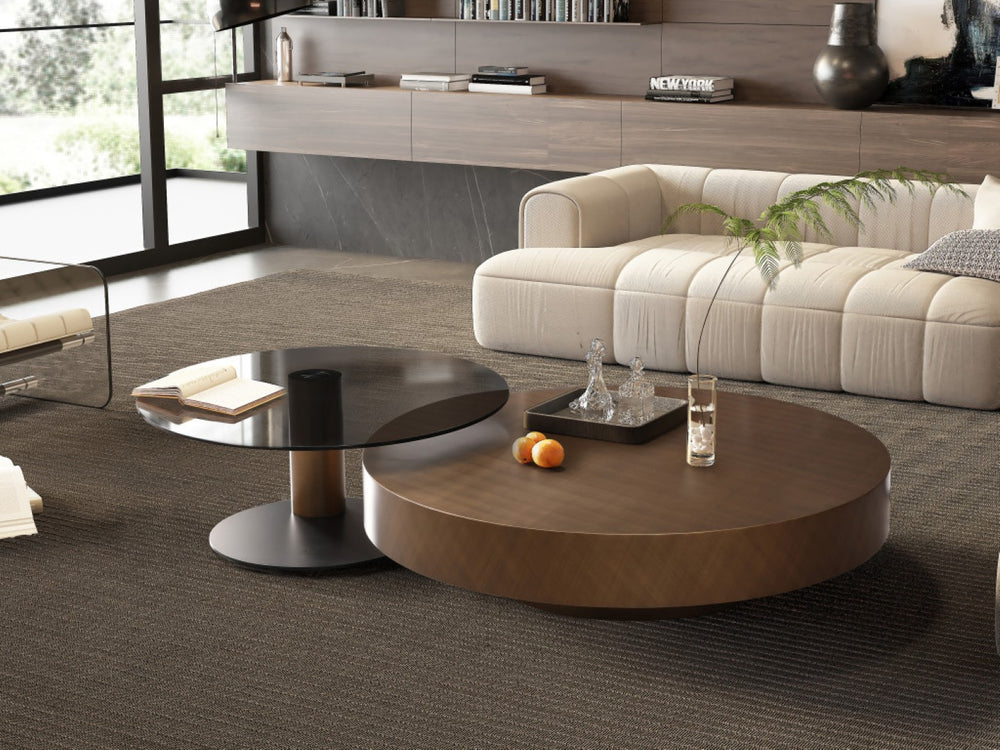 HomeRoots 41" Beige Glass Round Pedestal Coffee Table - Modern Design, Durable & Versatile for Any Space! 714515