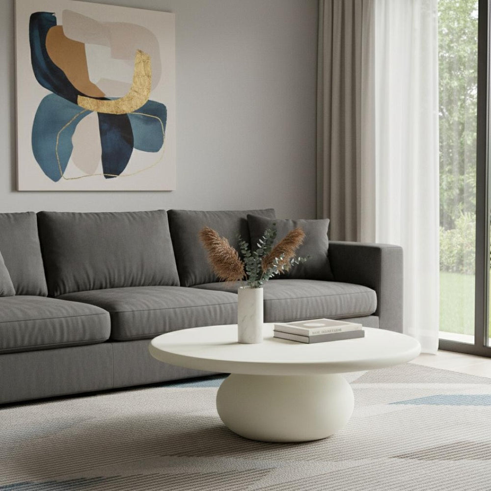 HomeRoots 51" Beige Marble Oval Pedestal Coffee Table - Elegant Centerpiece for Modern Living Spaces & Offices 714516