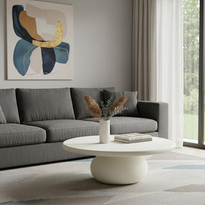 HomeRoots 51" Beige Marble Oval Pedestal Coffee Table - Elegant Centerpiece for Modern Living Spaces & Offices 714516