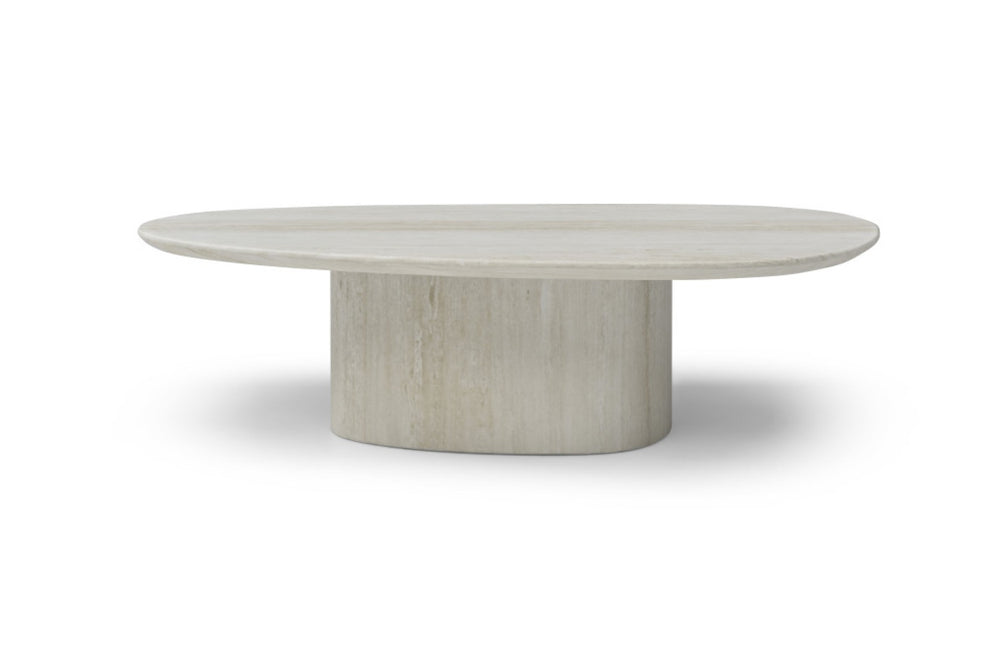 HomeRoots 55" Beige Genuine Marble Double Pedestal Coffee Table – Elegant Centerpiece for Modern Living Spaces 714517