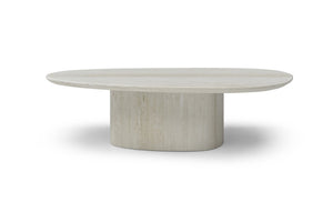 HomeRoots 55" Beige Genuine Marble Double Pedestal Coffee Table – Elegant Centerpiece for Modern Living Spaces 714517