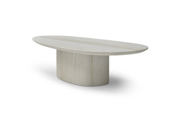 HomeRoots 55" Beige Genuine Marble Double Pedestal Coffee Table – Elegant Centerpiece for Modern Living Spaces 714517