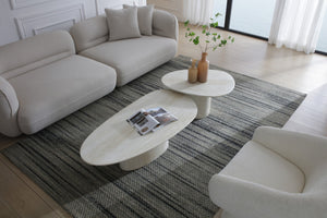 HomeRoots 55" Beige Genuine Marble Double Pedestal Coffee Table – Elegant Centerpiece for Modern Living Spaces 714517