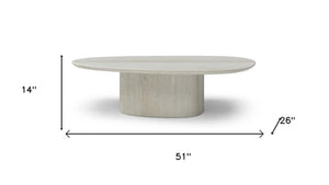 HomeRoots 55" Beige Genuine Marble Double Pedestal Coffee Table – Elegant Centerpiece for Modern Living Spaces 714517