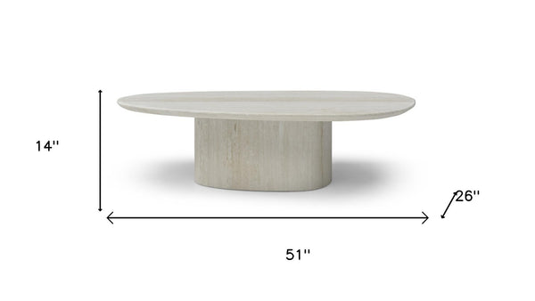 HomeRoots 55" Beige Genuine Marble Double Pedestal Coffee Table – Elegant Centerpiece for Modern Living Spaces 714517