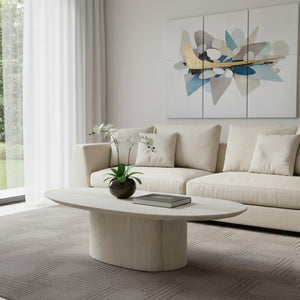 HomeRoots 55" Beige Genuine Marble Double Pedestal Coffee Table – Elegant Centerpiece for Modern Living Spaces 714517