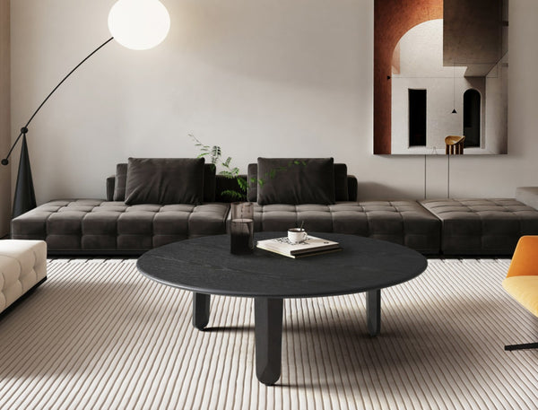 HomeRoots 47" Black Marble Coffee Table - Solid Wood Free-Form Design, Modern Elegance for Any Space 714519