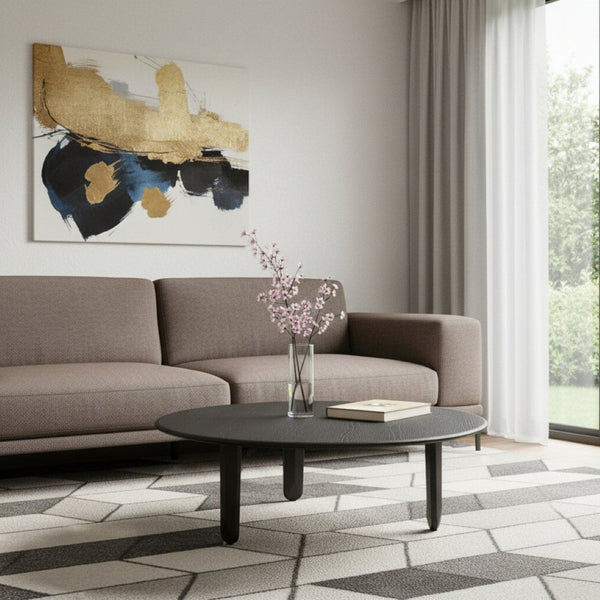 HomeRoots 47" Black Marble Coffee Table - Solid Wood Free-Form Design, Modern Elegance for Any Space 714519