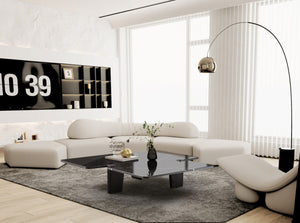 HomeRoots 49" Sleek Round Coffee Table with Black Glass Top & Silver Stainless Steel Base for Modern Spaces 714520