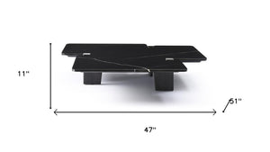 HomeRoots 49" Sleek Round Coffee Table with Black Glass Top & Silver Stainless Steel Base for Modern Spaces 714520