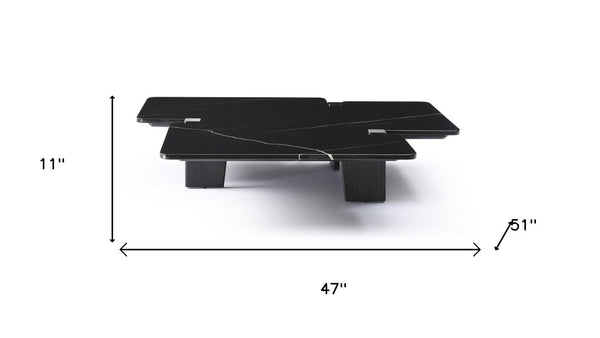 HomeRoots 49" Sleek Round Coffee Table with Black Glass Top & Silver Stainless Steel Base for Modern Spaces 714520