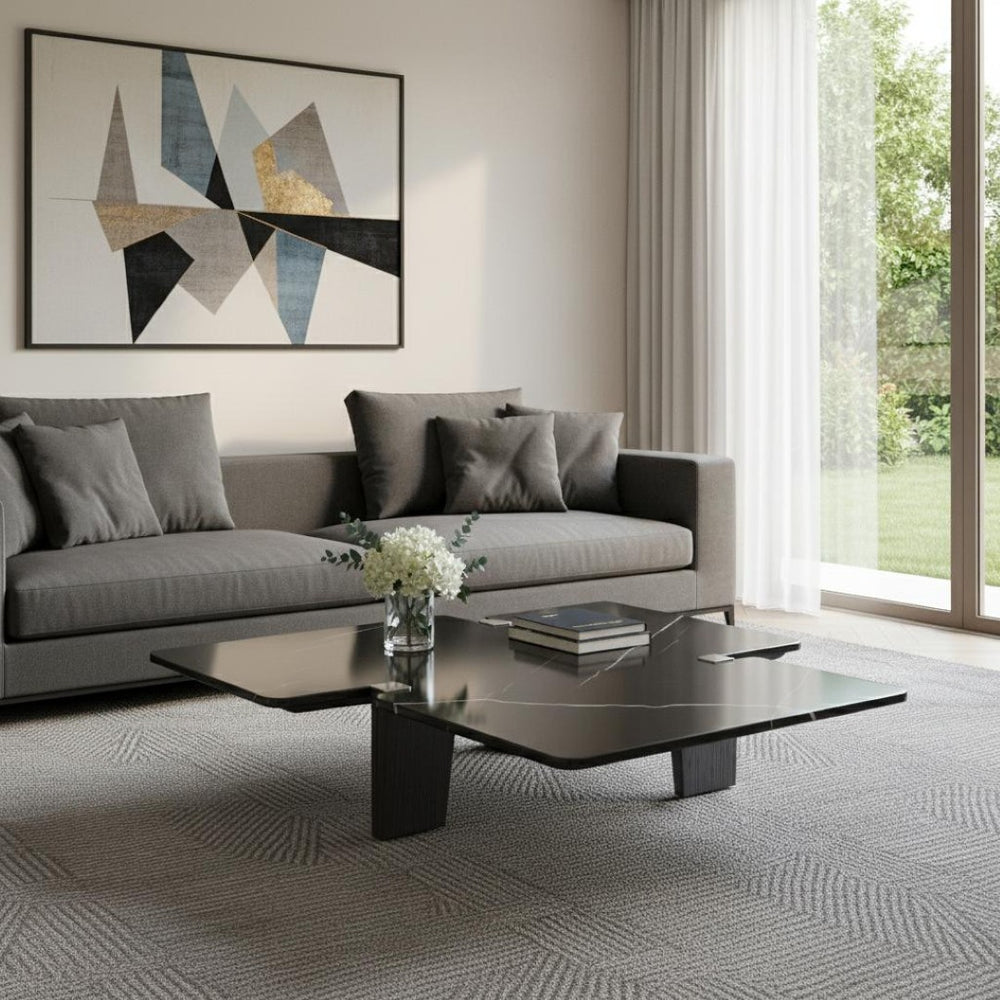 HomeRoots 49" Sleek Round Coffee Table with Black Glass Top & Silver Stainless Steel Base for Modern Spaces 714520