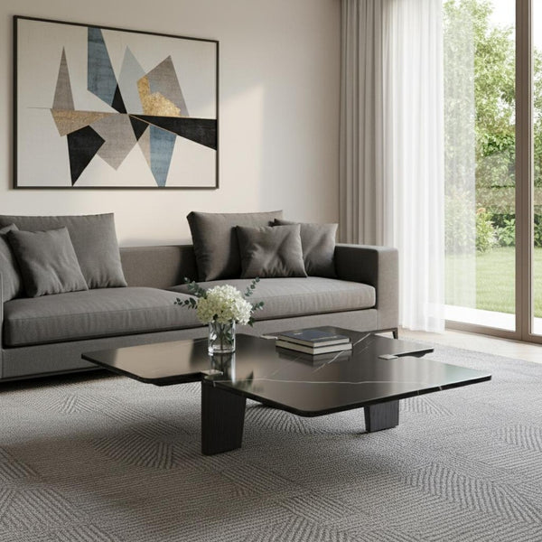 HomeRoots 49" Sleek Round Coffee Table with Black Glass Top & Silver Stainless Steel Base for Modern Spaces 714520