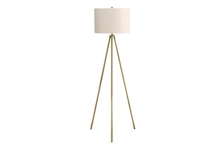 English Elm Lighting, Contemporary Tripod Floor Lamp With Brass Finish & Ivory Drum Shade For Modern Decor B2710P221296