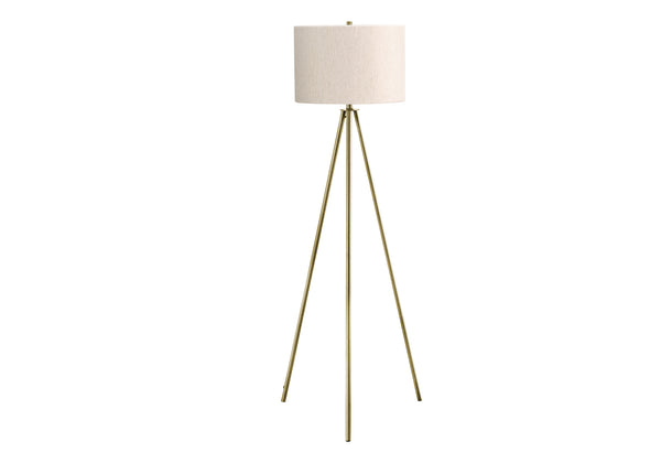 English Elm Lighting, Contemporary Tripod Floor Lamp With Brass Finish & Ivory Drum Shade For Modern Decor B2710P221296