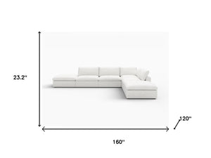 HomeRoots 160" White Linen Blend Modular Sofa with Ottoman, Storage & Flexible Layout for Modern Living 714554
