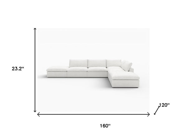 HomeRoots 160" White Linen Blend Modular Sofa with Ottoman, Storage & Flexible Layout for Modern Living 714554