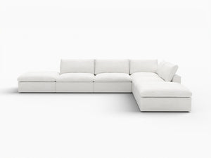 HomeRoots 160" White Linen Blend Modular Sofa with Ottoman, Storage & Flexible Layout for Modern Living 714554