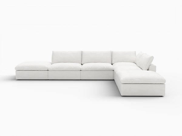 HomeRoots 160" White Linen Blend Modular Sofa with Ottoman, Storage & Flexible Layout for Modern Living 714554