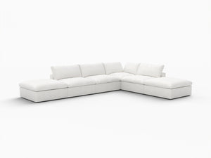 HomeRoots 160" White Linen Blend Modular Sofa with Ottoman, Storage & Flexible Layout for Modern Living 714554