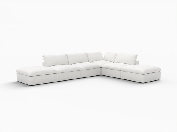 HomeRoots 160" White Linen Blend Modular Sofa with Ottoman, Storage & Flexible Layout for Modern Living 714554