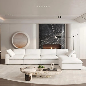 HomeRoots 120" Light Gray Modular Linen-Blend Sofa Set with Ottoman, Storage & Chic Versatile Design 714555