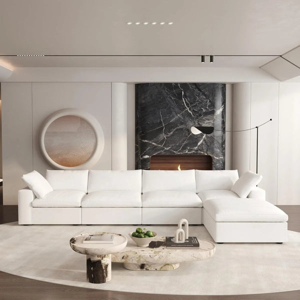HomeRoots 120" Light Gray Modular Linen-Blend Sofa Set with Ottoman, Storage & Chic Versatile Design 714555