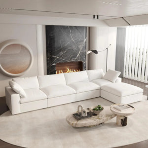 HomeRoots 120" Light Gray Modular Linen-Blend Sofa Set with Ottoman, Storage & Chic Versatile Design 714555