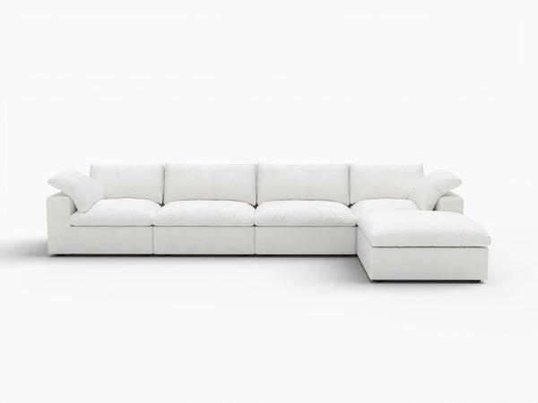 HomeRoots 120" Light Gray Modular Linen-Blend Sofa Set with Ottoman, Storage & Chic Versatile Design 714555