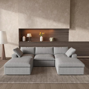 HomeRoots 120" Light Gray Modular Sofa with Ottoman & Storage - Modern Comfort for Versatile Living Spaces 714556