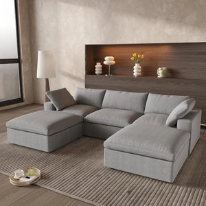HomeRoots 120" Light Gray Modular Sofa with Ottoman & Storage - Modern Comfort for Versatile Living Spaces 714556