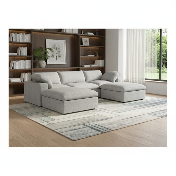 HomeRoots 120" Light Gray Modular Sofa with Ottoman & Storage - Modern Comfort for Versatile Living Spaces 714556