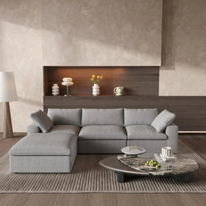 HomeRoots 160" Light Gray Linen Blend Modular Sofa with Ottoman, Storage & Versatile Configurations for Comfort 714557