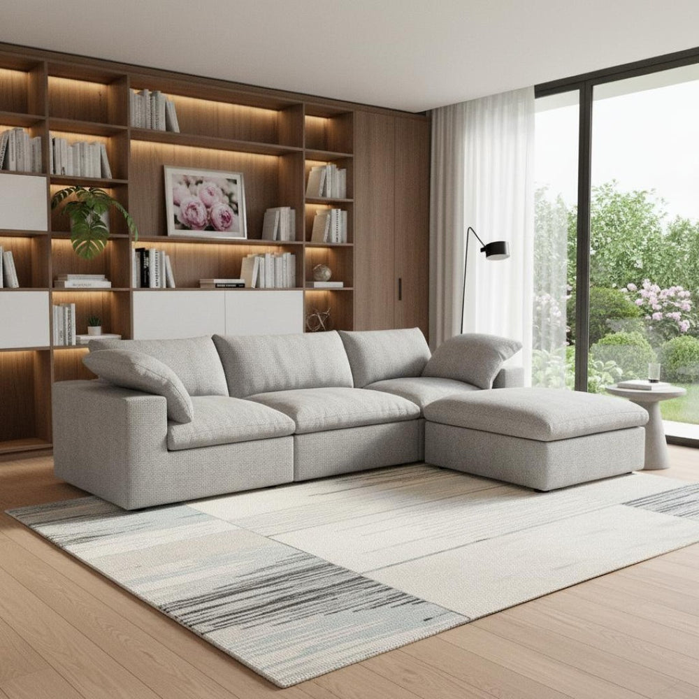 HomeRoots 160" Light Gray Linen Blend Modular Sofa with Ottoman, Storage & Versatile Configurations for Comfort 714557