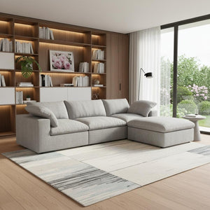 HomeRoots 160" Light Gray Linen Blend Modular Sofa with Ottoman, Storage & Versatile Configurations for Comfort 714557