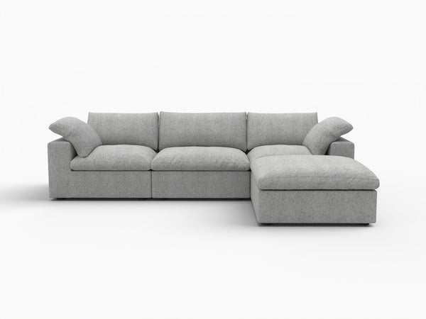 HomeRoots 160" Light Gray Linen Blend Modular Sofa with Ottoman, Storage & Versatile Configurations for Comfort 714557