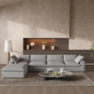 HomeRoots 160" Khaki Linen Blend Modular Sofa with Ottoman - Stylish, Flexible Comfort for Modern Living Spaces 714558