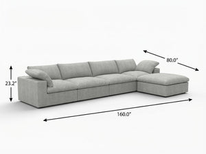 HomeRoots 160" Khaki Linen Blend Modular Sofa with Ottoman - Stylish, Flexible Comfort for Modern Living Spaces 714558