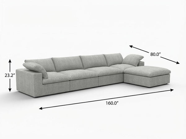 HomeRoots 160" Khaki Linen Blend Modular Sofa with Ottoman - Stylish, Flexible Comfort for Modern Living Spaces 714558