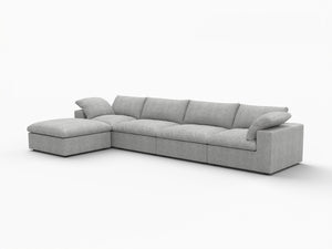 HomeRoots 160" Khaki Linen Blend Modular Sofa with Ottoman - Stylish, Flexible Comfort for Modern Living Spaces 714558
