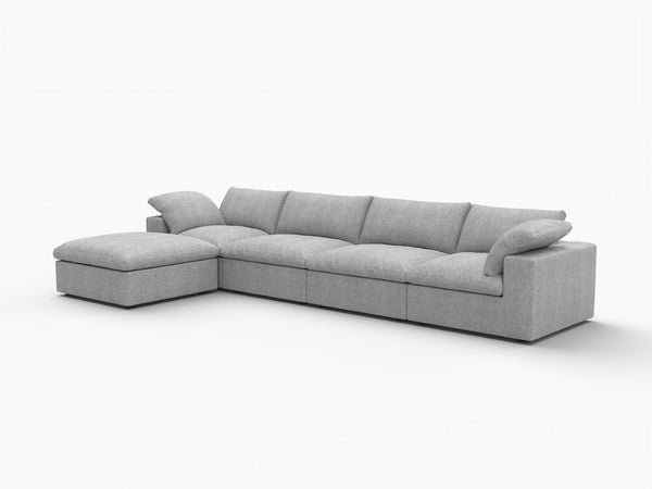 HomeRoots 160" Khaki Linen Blend Modular Sofa with Ottoman - Stylish, Flexible Comfort for Modern Living Spaces 714558