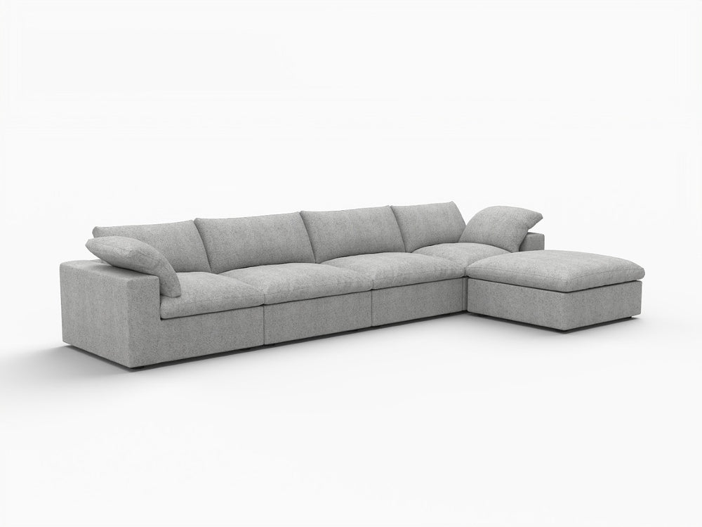 HomeRoots 160" Khaki Linen Blend Modular Sofa with Ottoman - Stylish, Flexible Comfort for Modern Living Spaces 714558